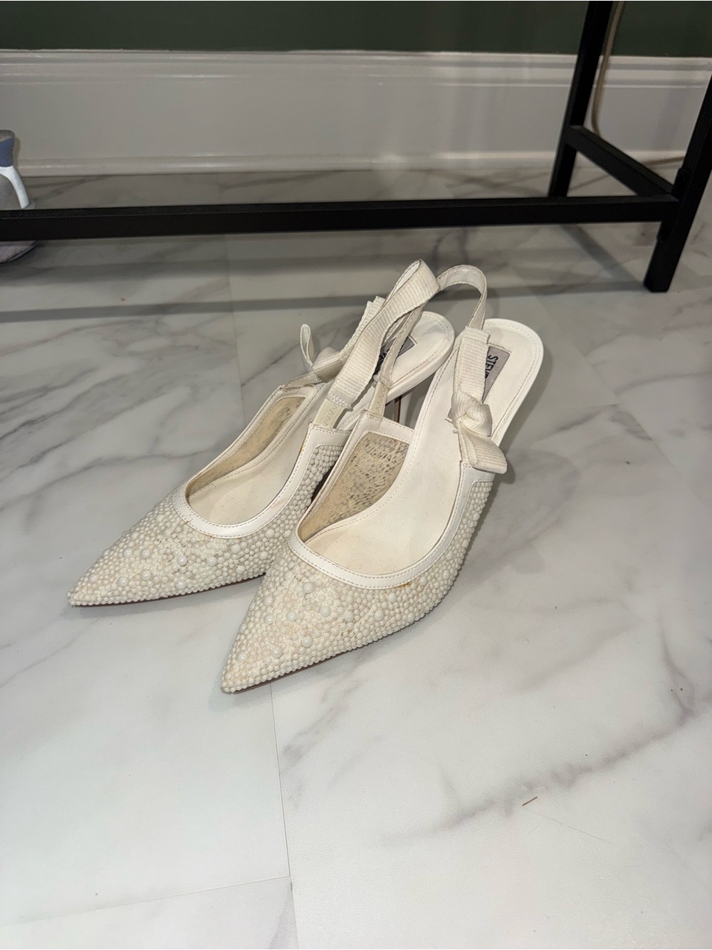 Steve Madden Ivory Beaded Pointed Slingback Heels
